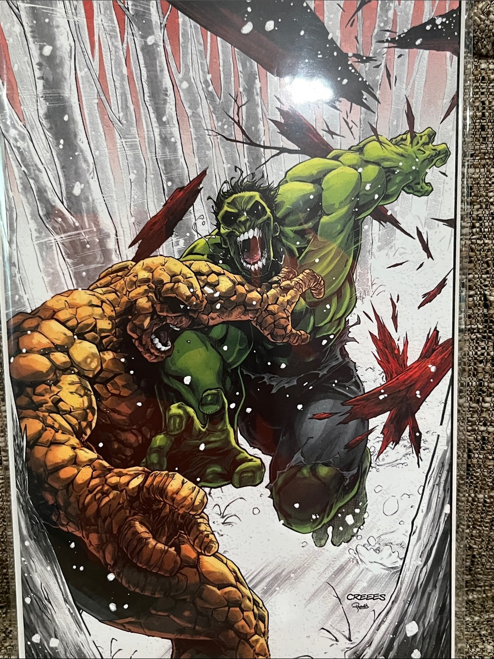 Marvel Hulk vs The Thing Comic Wall Art - Green & Orange Action Print